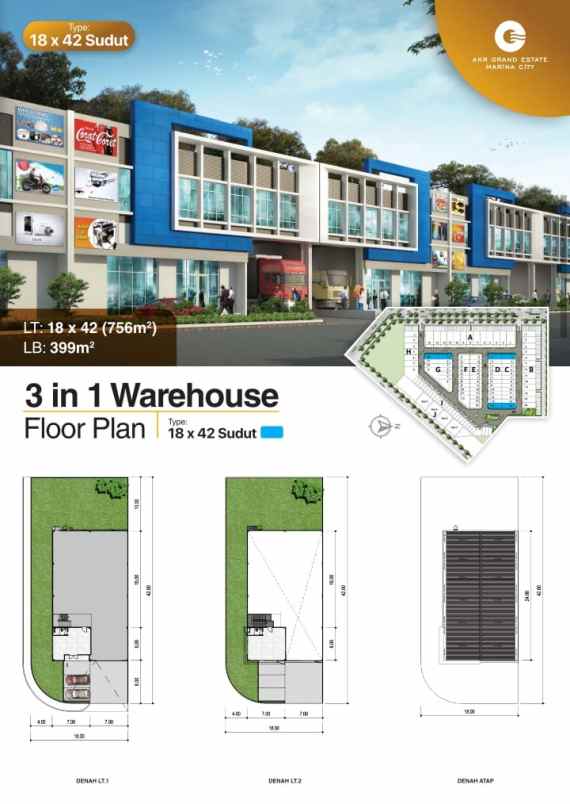 dijual ruko gudang kantor akr grand estate marina