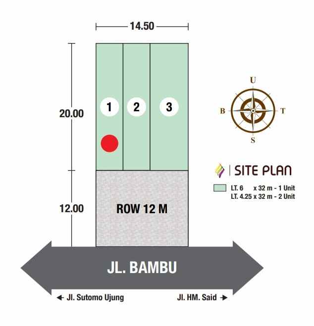 dijual ruko gudang kantor jalan bambu sutomo ujung