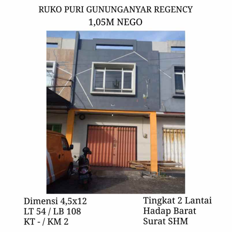 dijual ruko gudang kantor puri gunung anyar regency