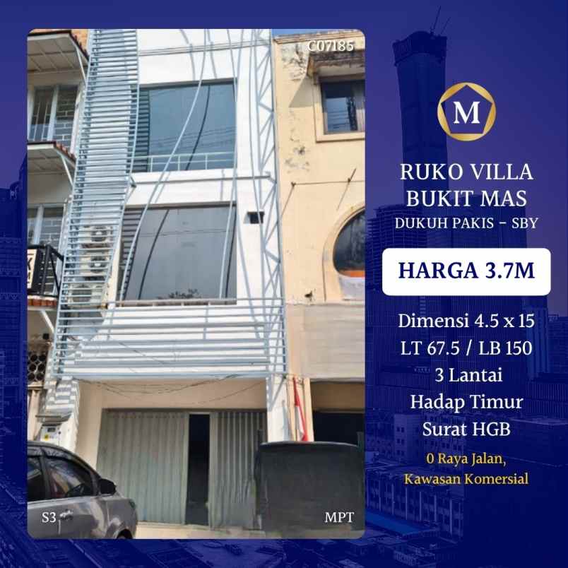 dijual ruko gudang kantor villa bukit mas