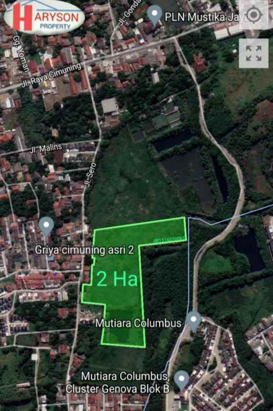 dijual tanah 2 ha cimuning kota bekasi