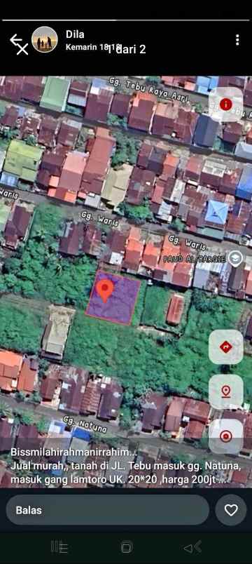 dijual tanah jalan tebu