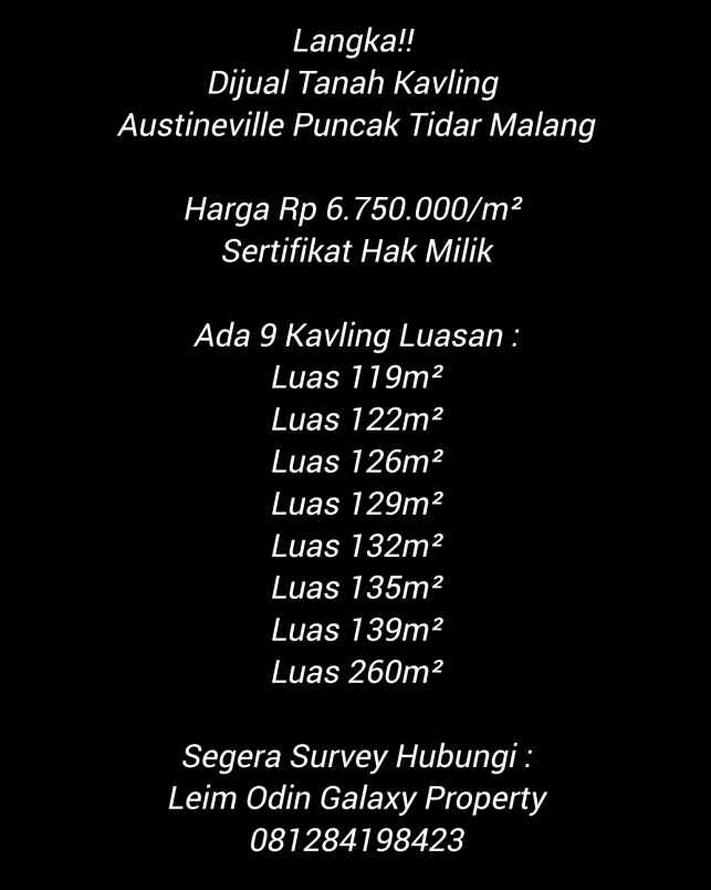 dijual tanah kavling austinville puncak tidar malang