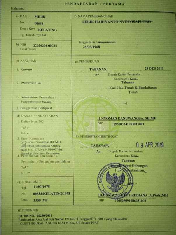 dijual tanah raya kerambitab