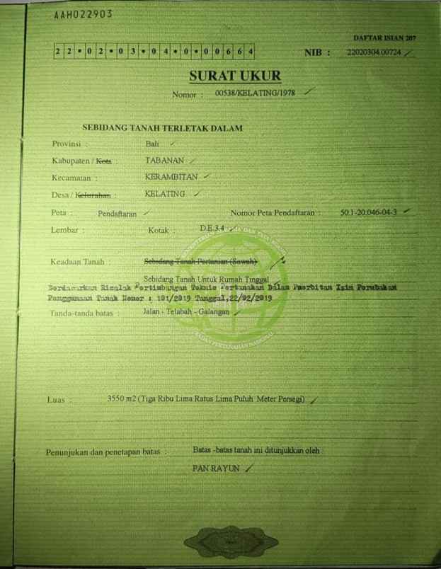 dijual tanah raya kerambitab