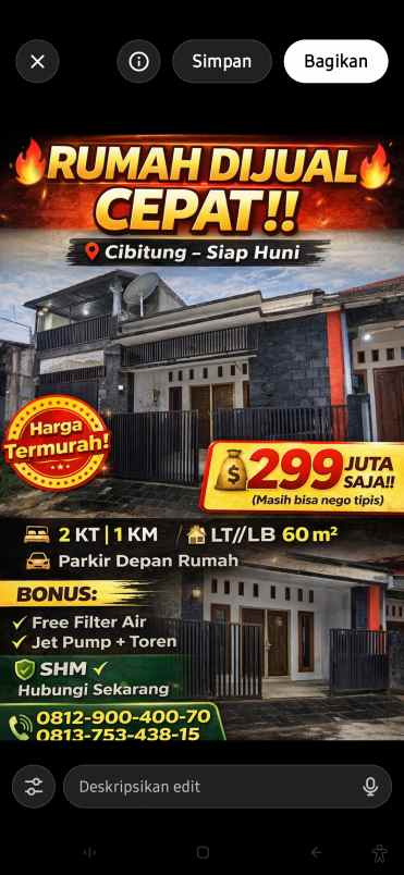 murah rumah dijual 60m2