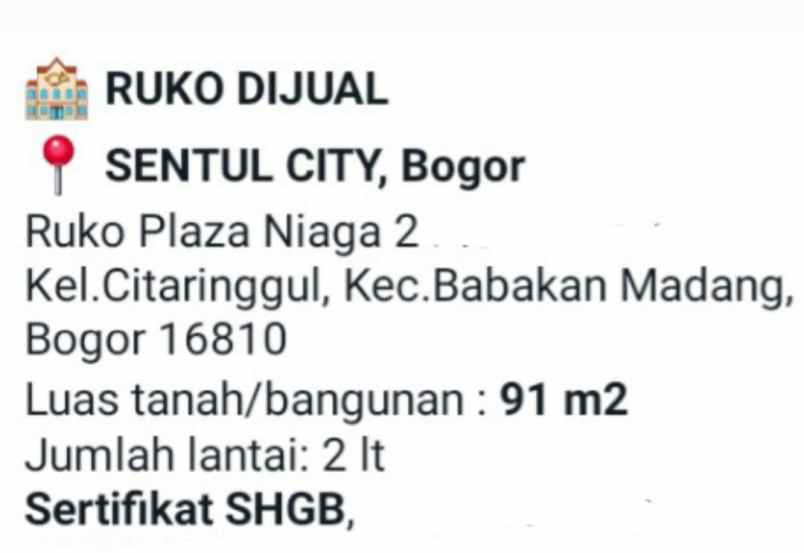 ruko dijual sentul city bogor