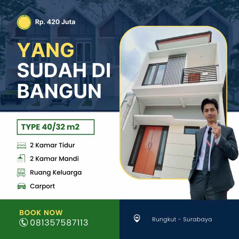 rumah 2 lantai di medokan surabaya