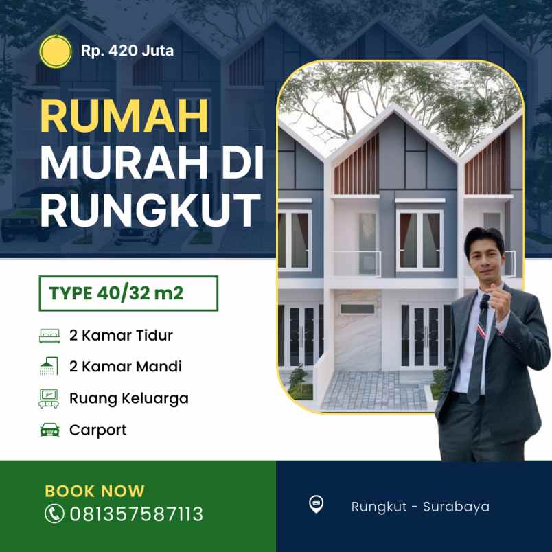 rumah 2 lantai di medokan surabaya