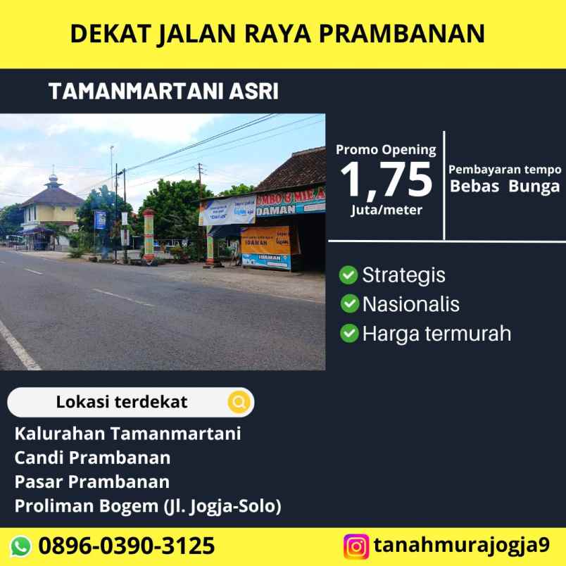 tanah di kalasan dekat jalan prambanan 1 75 juta meter