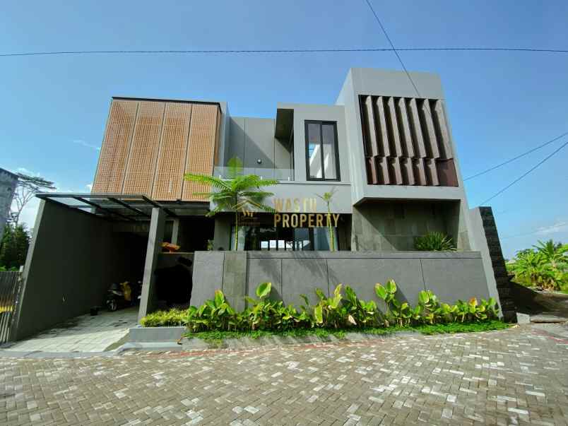 villa modern private pool view sawah gunung merapi