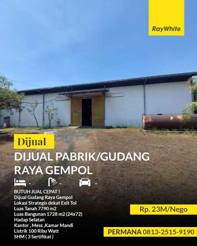 butuh jual cepat dijual gudang raya gempol