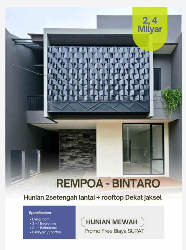 dijual rumah rempoa bintaro tangerang