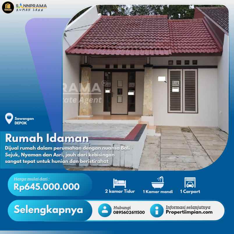 dijual rumah siap huni di puri bali sawangan depok