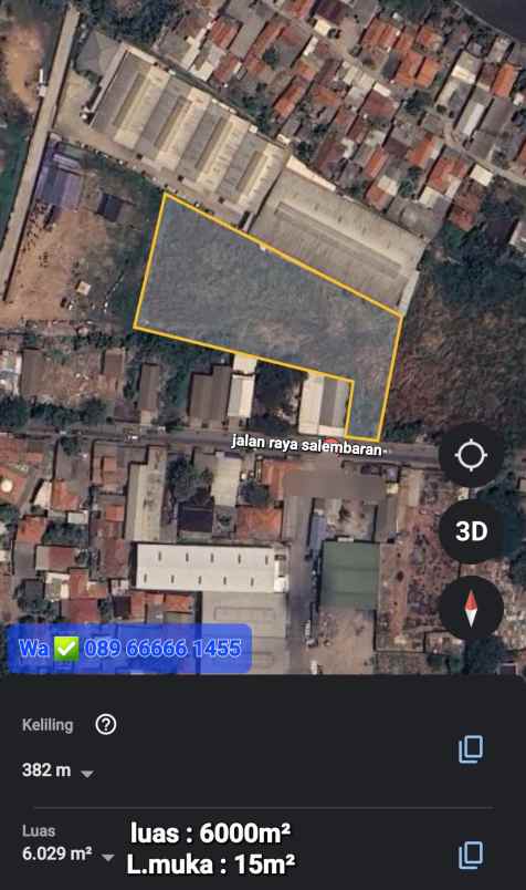 dijual tanah jalan raya salembaran