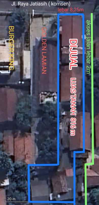 dijual tanah jl raya jatiasih no 58