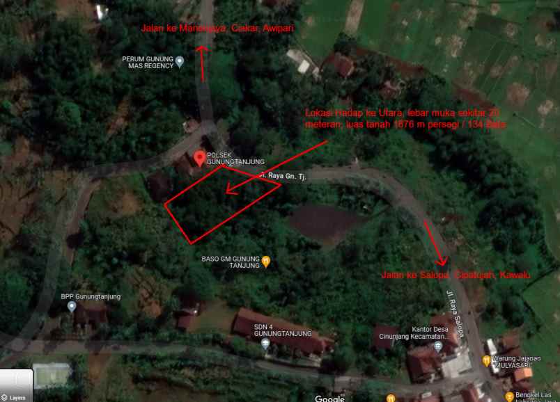 dijual tanah jl salopa gunung tanjung