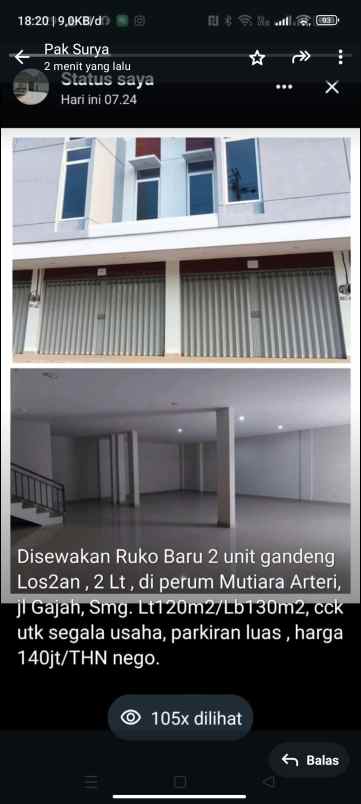 disewakan ruang usaha di jl gajah semarang