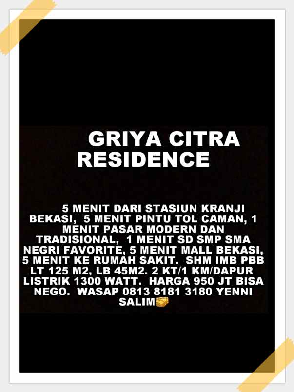 jual cash di nego rumah baru cluster griya citra