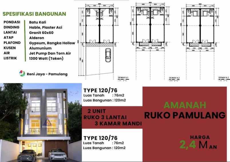 ruko 3 lantai di pamulang dekat kampus unpam pusat