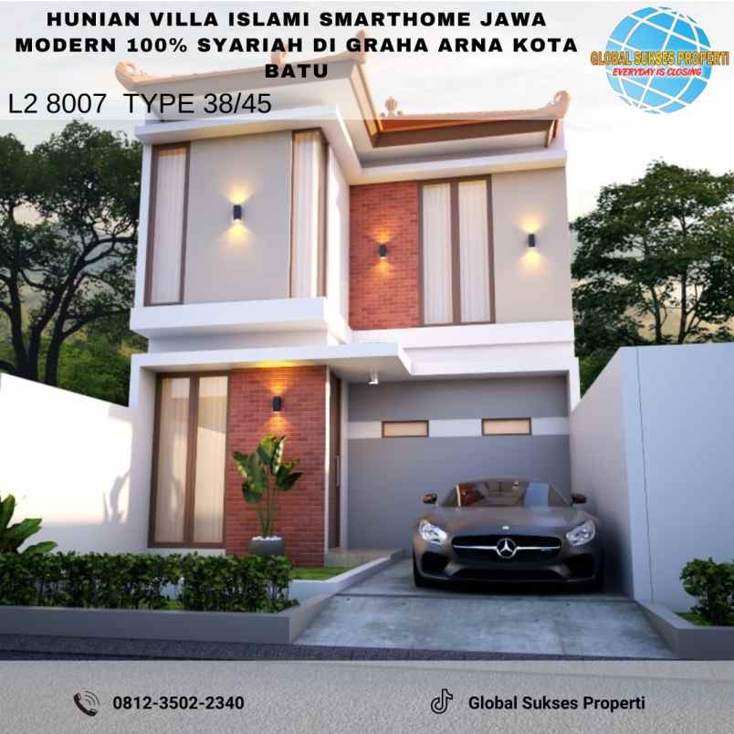 rumah villa islami jawa modern di graha arna kota batu