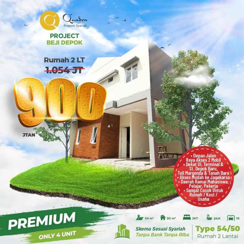 townhouse 2 lantai beji dekat akses ui depok