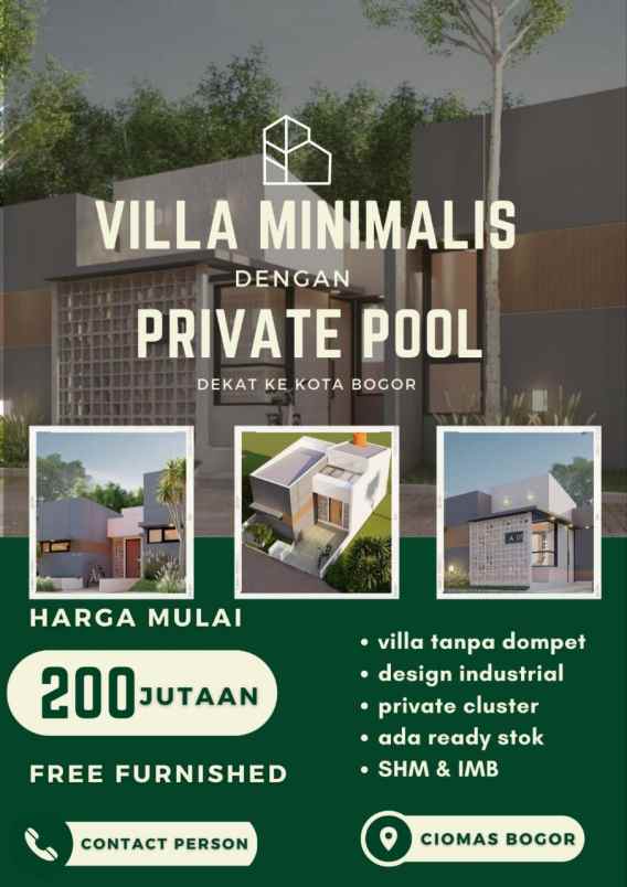 villa minimalis 200 jutaan dg privat pool di bogor