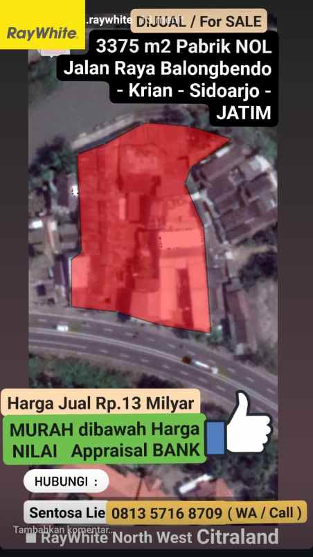 dijual ruko gudang kantor jalan raya balongbendo