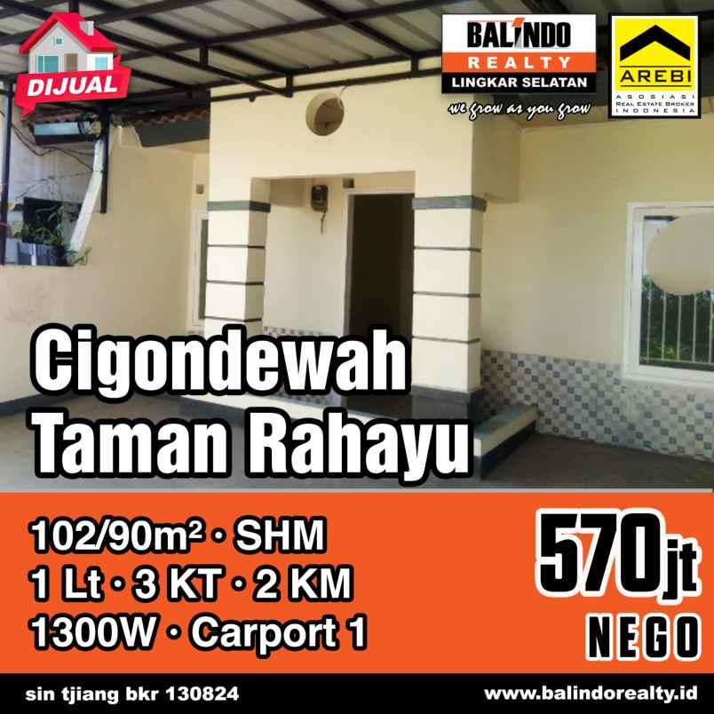 dijual rumah 3 kamar tidur di taman rahayu