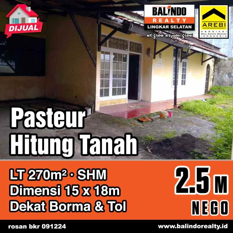 dijual rumah hitung tanah di pasteur