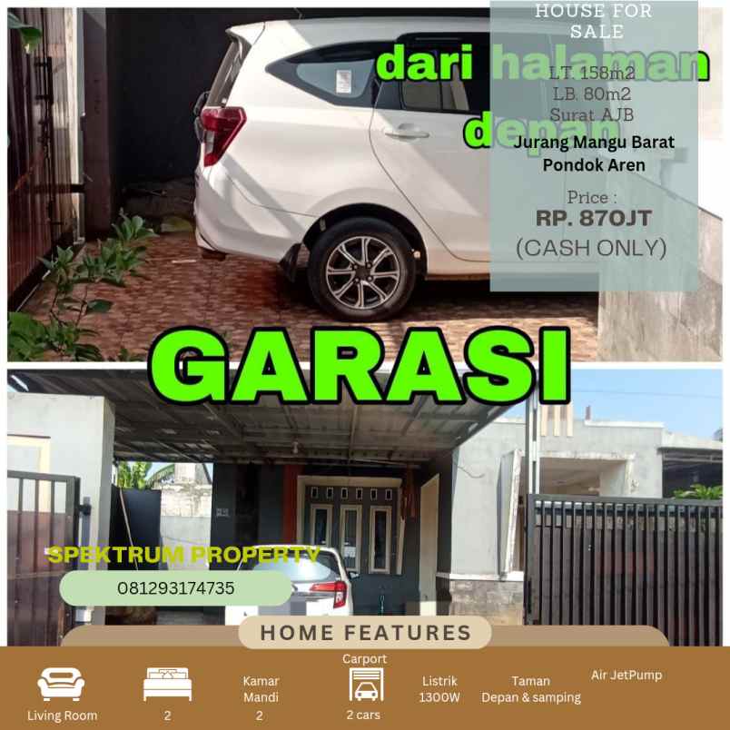 dijual rumah jurang mangu barat pdk aren