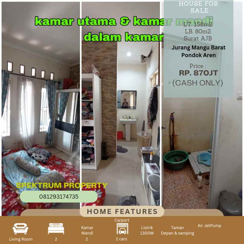 dijual rumah jurang mangu barat pdk aren