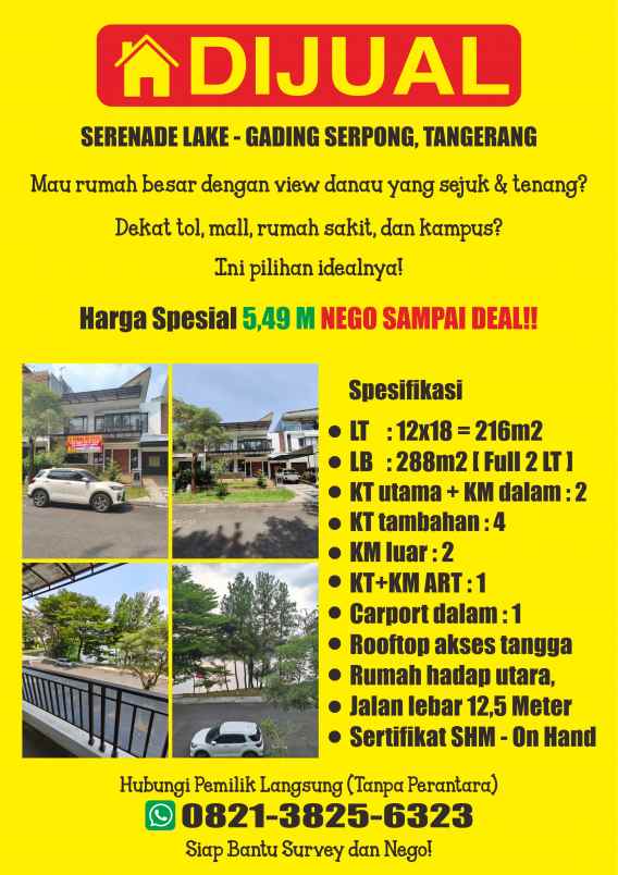 dijual rumah mewah view danau serenade gading serpong
