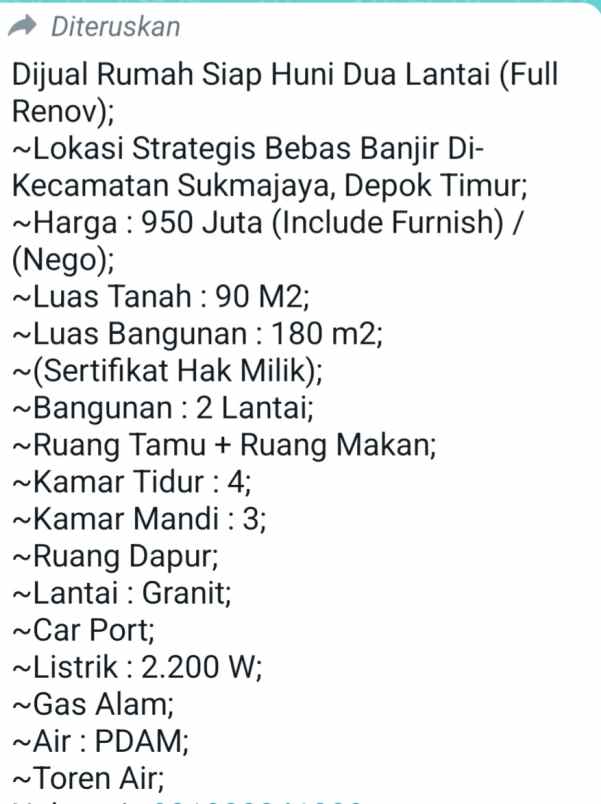 dijual rumah siap huni di depok