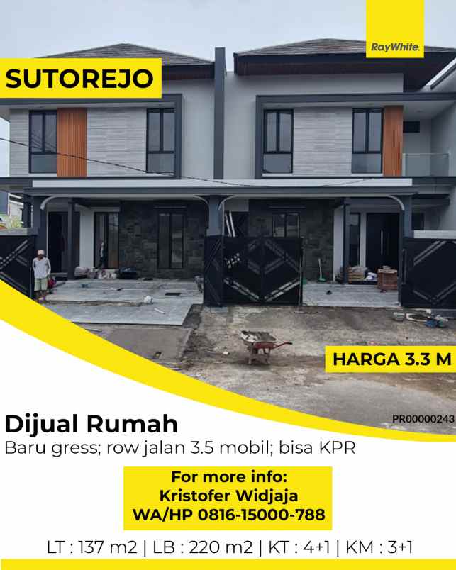 dijual rumah sutorejo prima selatan