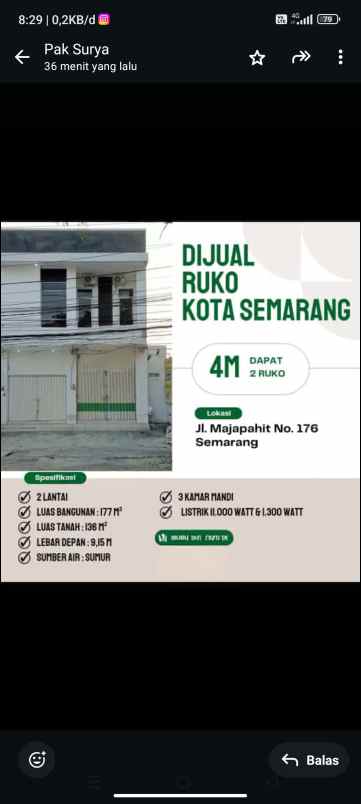 dijual rumah toko di jl majapahit semarang