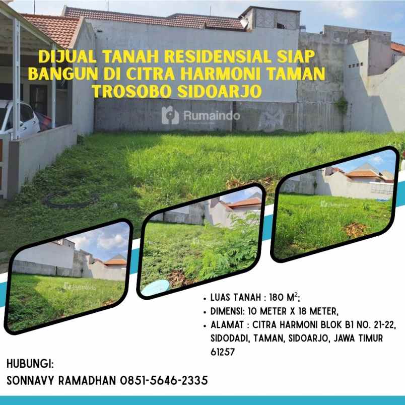 dijual tanah citra harmoni blok b1 no