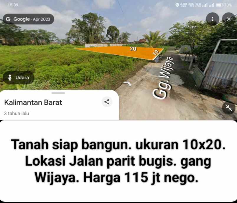 dijual tanah jalan parit bugis gang wijaya