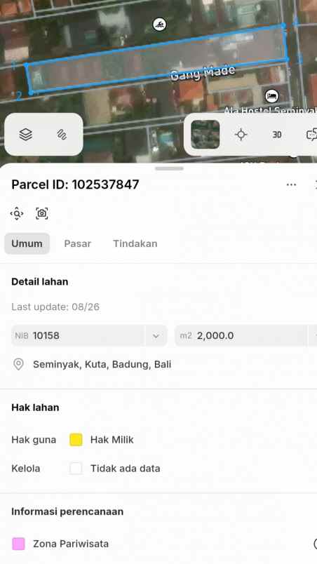 dijual tanah jl drupadi seminyak