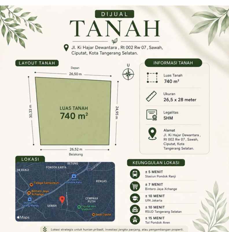 dijual tanah jl ki hajar dewantara