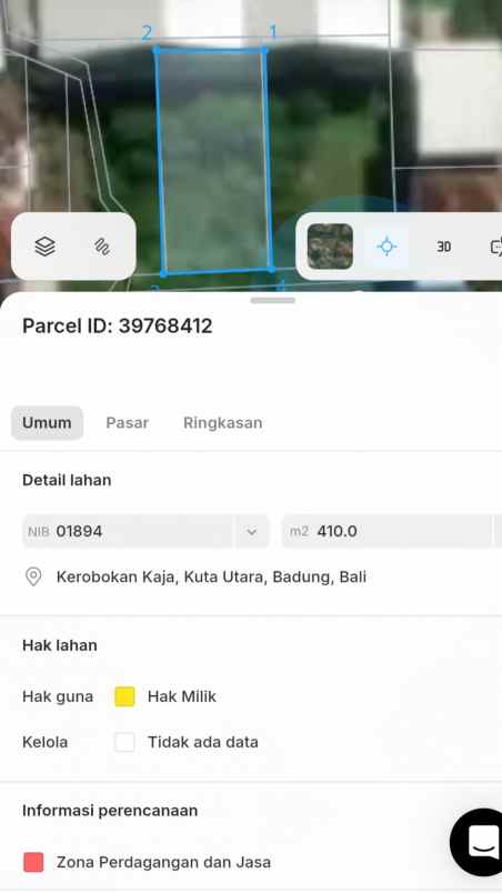 dijual tanah kerobokan kaja kuta utara