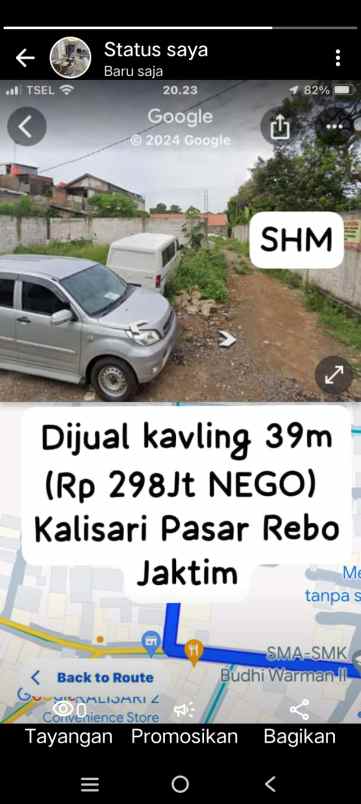 dijual tanah pekayon kalisari pasar rebo