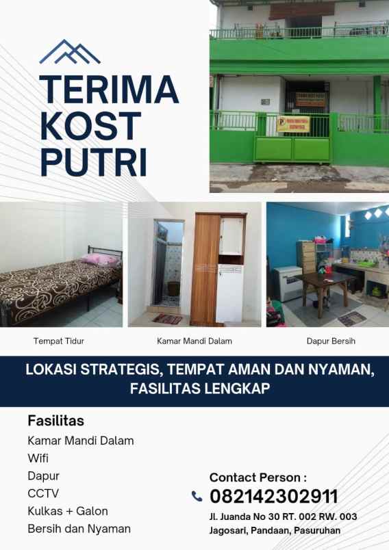 kost putri eksklusif nyaman di pusat kota pandaan