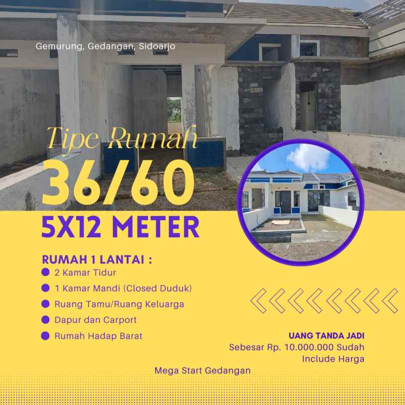 perumahan blok b6 type 36 di gedangan