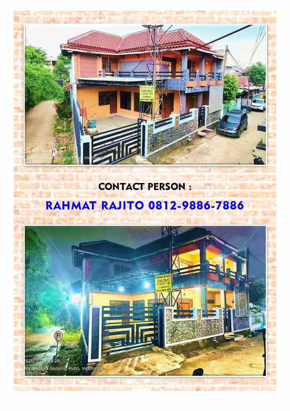 rumah 2 lantai posisi hook 1 km dari gt gunungputri