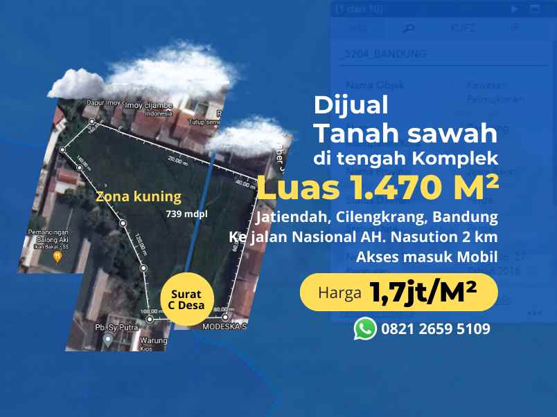 tanah sawah 1 470 m zona kuning bandung