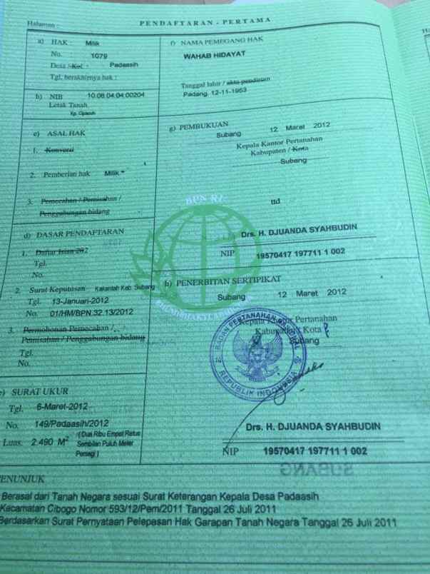 tanah untuk zona industri gudang dll cibogo subang