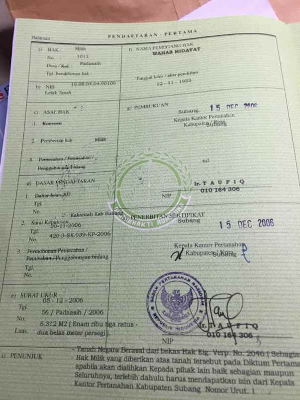 tanah untuk zona industri gudang dll cibogo subang