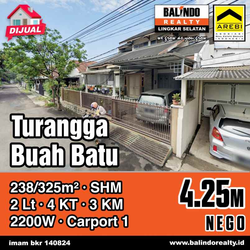 dijual rumah 2 lantai nyaman di turangga buah batu