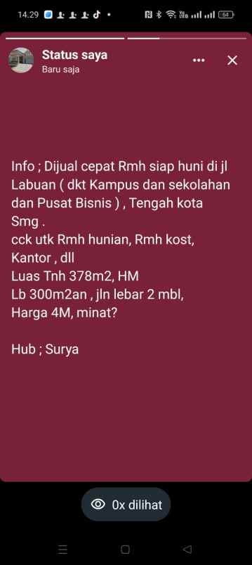 dijual rumah di jl labuan dr cipto semarang